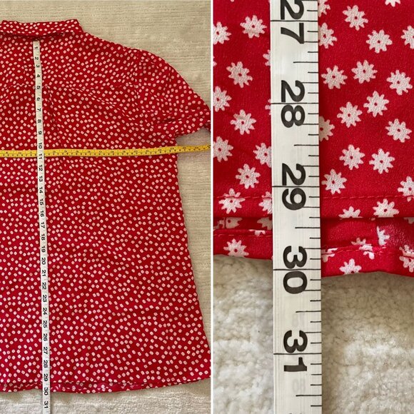 Red Floral Button-Up Vintage Inspired Blouse Size XXL - Picture 7 of 8
